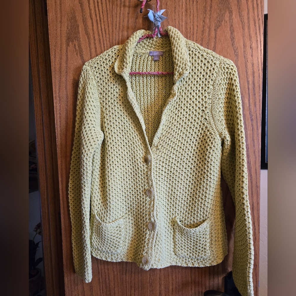 J. Jill Textured Open-Front Cardigan in Light Olive Green